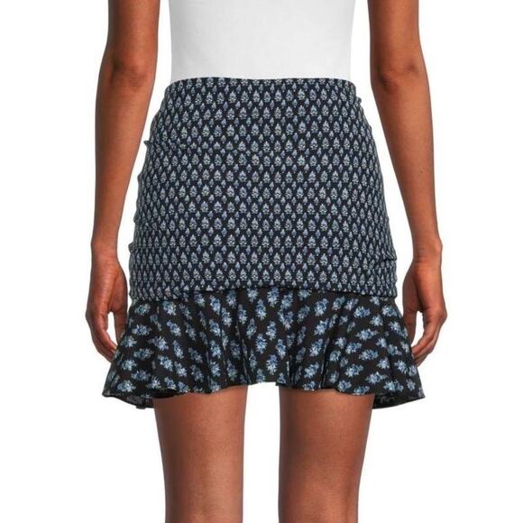 Veronica Beard Violet Silk Blend Ruched Floral Tie Mini Skirt Black 6/Small NWOT - Picture 2 of 15